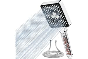 Magichome Filter Shower Head and Hose 1.5M, Square High-Pressure Shower Head with 6 Modes, Large Powerful Handheld Showerhead for Residual Chlorine Remove