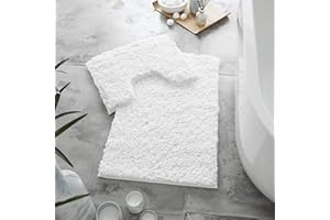 GC GAVENO CAVAILIA Microfibre Bath Mats Sets For Bathroom 2 Piece - Pedestal Set Non Slip Quick Drying Shower Bath Mat, Water Absorbent Washable Toilet Rug - White