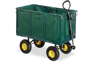 Relaxdays Chariot de Jardin, Grosse charrette à Bras avec côtés rabattables,bâche Amovible, avec poignées