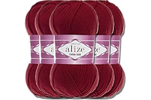 HOBBY YARN Alize - Lot de 5 pelotes de laine turque de qualité supérieure - 100 g - Coton et acrylique - Fil à tricoter à la main - Fil - Laine pour bébé - Pour crochet, tricot, écharpes (cerise | 390)