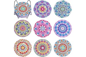 Dmiuhbl 8Pcs Mandala Diamond Art Coasters kits with Holder 5D Diy Acrylic Diamond Painting Coasters Mosaic Kits for Beginners Adults And Kids Art Craft Supplies Gifts