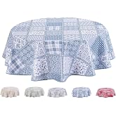 Oilcloth Tablecloth, Round 140 cm Blue Grey