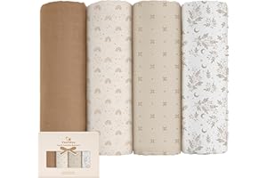 Yoofoss Lot de 4 Couvertures d’Emmaillotage pour Bébé Langes de Gaze de Coton et Bambou 120x120 cm pour l’Emaillotage Couche Plaid Gigoteuse Couverture Serviette Bavoir