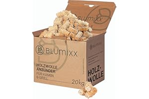 Blumixx Kaminanzünder Holzwolle Anzünder 20 kg - ca. 2.000 STK. - Ökologische Kamin- und Grillanzünder aus reinem Holz und Wachs, FSC-Zertifiziert, Effiziente und nachhaltige Anzündhilfe