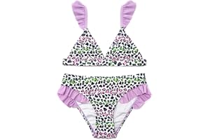SHEKINI Niña Traje de Baño Dos Piezas Ajustable Elegante Impresión Volante Bikini Top Bikini Bañador Niña con Triángulo Parte Inferior de Bikini Ropa de Playa para 6-14 Años