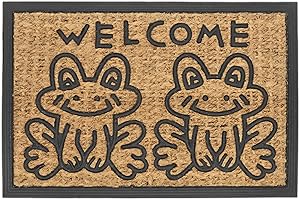 ‎RELAXDAYS Relaxdays Wycieraczka z motywem żaby, 40 x 60 cm, kokosowa i guma, antypoślizgowa, odporna na warunki atmosferyczne, dywanik pod drzwi wewnątrz i na zewnątrz, naturalna/czarna