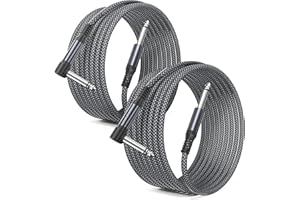 Elebase Cable Jack Guitare Coudé 1M 2 Pack,Angle Droit Mono 6,35mm Câble Audio Instrument TS 1/4 Mâle vers Mâle pour Guitare éLectrique Accessoire,Basse,Ampli,Amplificateur,Claviers,Haut-parleur
