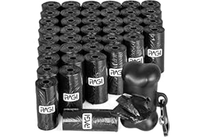 RAGI Czarne Woreczki na Psie Odchody – Zestaw Worków na Kupy 800szt (40 rolek x 20 szt) – Wygodny Czarny Dyspenser z klipsem – Mocne Duże Torebki Bezzapachowe - Wymiar 30,5 x 24 cm