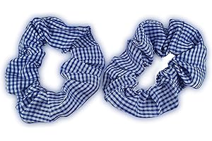 SDM Gingham Hair Scrunchies Gingham School Scrunchie Set Pack Of 2 (Navy Blue)