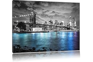 PIXXPRINT horizon de New York dans la soirée noir / blanc Taille: 80x60 sur toile, XXL énormes Photos complètement encadrée avec civière, impression d'art sur murale avec cadre, moins cher que la peinture ou une peinture à l'huile, pas une affiche ou une bannière,