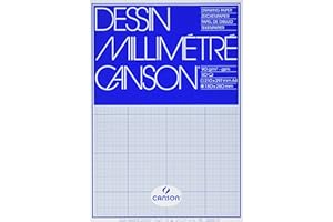 CANSON Dessin Millimetre, Drawing & Graphic Paper, Smooth, A4 90gsm, 50 Blue Sheets, Short Side Glued, for Professional Artists & Technical Drawings