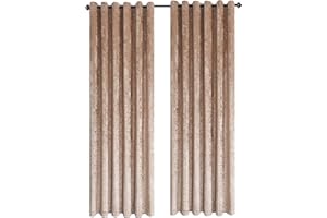 CHARKHAH Crushed Velvet Curtains for Bedroom Living Room Kitchens Ultra Soft and Graceful Fabric Pair of Fully Lined Prepared Blackout Curtain with Eyelet Ring Top (Champagne, 66" Wide x 90" Drop)