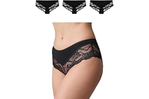 Snocks 3er Pack Hipster Damen mit Spitze aus Bio Baumwolle - Slip Gr. XS-XL