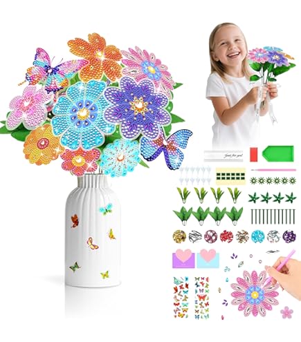 Diamond Painting Blumen Bastelset Für Mädchen 6-12 Jahre - Kreativset Mit 5D Diamanten