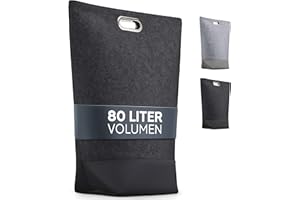 TULENO® XL Wäschesammler aus Filz Stoff - Wäschesack mit Griffen verschließbar - Großer Wäschekorb faltbar als Wäschetasche und Sammler für Schmutzwäsche schwarz