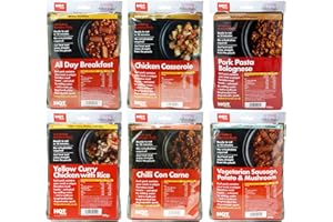 HOT EVAQ8 Self-Heating Meals (Pack of 6) – Pre-Cooked, No Cooking Required | Flame-Less Heater Inside | 300g per Meal ~450 kcal | Outdoor, Emergency & Camping Rations