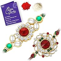 Sukkhi Stylish Rakhi Floral Combo (Set of 2) with Roli Chawal and Raksha Bandhan Greeting Card For Men (CB73470)