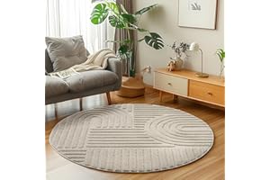 ‎CARPETSALE24 Carpetsale24 Round Rug, 120 cm, Beige, High Pile Living Room Rug, Soft and Fluffy, Scandinavian Boho Style, Long Pile Shaggy, Easy Care, Jute Back