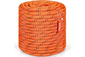 VEVOR Double Braided Polyester Rope, 3/4 in x 220 ft, 24 Strands, 20000 LBS Breaking Strength Outdoor Climbing Rope, Arborist Rigging Rope for Rock Hiking Camping Swing Rappelling Rescue, Orange/Black