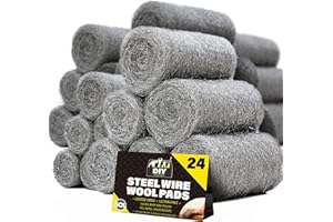 SOL 24pk Steel Wool Pads – Ultra Fine Grade 0000 Metal Scourers for Polishing, Rust Removal, Paint Prep – Versatile Scourers for Cleaning Wood, Metal, Furniture, Restoration and DIY Use