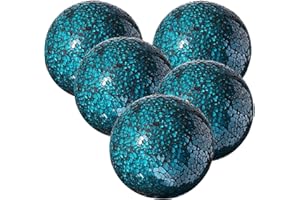 WHOLE HOUSEWARES | Decorative Balls for Bowls | Set of 5 | Glass Mosaic Sphere | Diameter 3" | Modern Decorative Orbs | Coffee Table Decorations | Dining Table Centerpiece Accessories, Turquoise