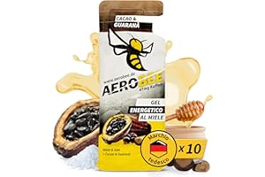AEROBEE Gel energetico classico - Cacao & Guaranà 10x26g [100% energetico naturale al miele] delizioso gel sportivo adatto per sport di resistenza, corsa con gel energetico di carboidrati