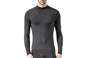 Risalti Camiseta Termica Hombre Manga Larga Energy - Cuello Alto, Jersey Técnico, Transpirable, Compresivo, Ropa Interior Térmica Sin Costuras y Etiquetas, Esquí, Trekking, Running - Made in Italy
