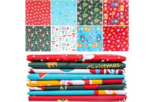 Qpout 8 Pièces Tissus de Noël (50x50 cm), Père Noël Arbre de Noël Cerfs Tissus de Noël Patchwork Coton, Craft Fabric Bundles, Snowflake Reindeer Christmas Tree Fat Squares Patchwork for DIY Sewing