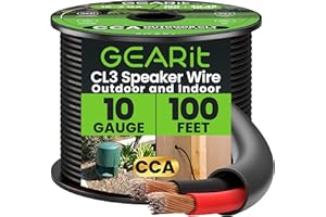 GearIT 10/2 Speaker Wire (100 Feet) 10 Gauge (Copper Clad Aluminum) - Outdoor Direct Burial in Ground/in Wall / CL3 CL2 Rated / 2 Conductors - CCA, Black 100ft