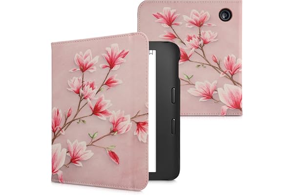 kwmobile Étui Compatible avec Kobo Libra 2 Coque - Étui à Rabat magnétique Tablette eReader Similicuir avec Sangle - Rose Clair-Blanc-Rose Ancien