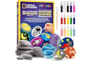 BLUE MARBLE NATIONAL GEOGRAPHIC Kit de Pintura en Piedras que Brillan en la Oscuridad - Kit de Manualidades para Niños, Decora 15 Piedras con 15 Colores de Pintura & Más Materiales, Manualidades Infantiles