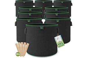 TTL COMMERCE TTL Garden 10 x 40 L Pflanzsack de tela no tejida - Juego de 10 bolsas de 40 litros de 300 g/m² de fieltro y tela no tejida - Macetero para balcón, terraza, invernadero y jardín
