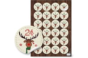 Logbuch-Verlag 24 pegatinas con números de calendario de Adviento de 1 a 24 números con diseño de reno – 4 cm pegatinas para calendario de Navidad DIY
