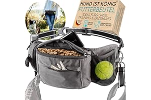 HUND IST KÖNIG Sac à friandises pour chien - Friandises et accessoires pour chien - Sac banane robuste pour chien - Avec distributeur de sacs à déjections canines, compartiment pour téléphone portable