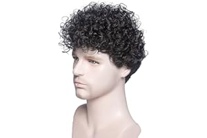 MEIRIYFA Parrucca da uomo Corta Ricci Ondulati Parrucche - Parrucca Cosplay per maschio Quotidiano Costume Partito (Nero)