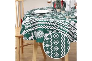 LinTimes Okrągły obrus świąteczny, odporny na plamy, na Boże Narodzenie, Nowy Rok, świąteczne przyjęcie, domowa dekoracja, zielony, 152 cm