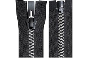 AERZETIX - C64190 - Fermeture éclair/à glissière injectée séparable N°8 60 cm autobloquante - tirette déco en métal - couleur noir et argent - maille curseur mercerie vêtement couture