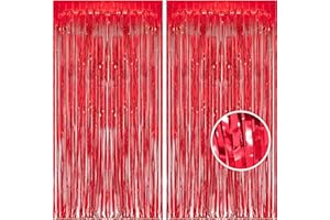 ‎BRAVESHINE BRAVESHINE 2 Stück Metallic Lametta Folie Fransen Vorhänge, Sparkle Metallic Photo Booth Hintergrund Lametta Tür Vorhänge für Weihnachten Geburtstagsfeier Hochzeit Disco Deco (Rot, 1X2,5 m)
