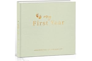 HYGGARTN My First Year Baby Memory Book – Keepsake Journal for Boys & Girls – 84 Pages with Stickers – Capture Milestones, Photos, and Firsts – Gift for New Parents, Baby Shower or First Birthday（Linen green）