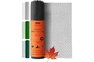 MAPORCH Czarne plastikowe ogrodzenie z siatki drucianej 40 cm x 25 cm rolka - idealne dla drobiu, psów, królików, barier wężowych i ogrodnictwa, trwała plastikowa siatka druciana z kurczaka -