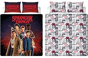 STRANGER THINGS Character World Offizielle Wendedecke | Flammen-Design, Pflegeleichte Bettwäsche 2-seitiges Bettdecken-Set mit passenden Kissenbezügen, mehrfarbiger Druck