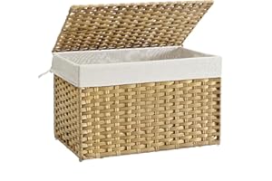 SONGMICS Panier de Rangement, Corbeille Linge Sale 105L avec Couvercle, Pliable, Sacs en Tissu Amovibles et Poignées, pour Couvertures, Vêtements, Salon, Chambre, Buanderie, Couleur Boisée RST066N01