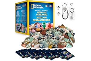 BLUE MARBLE NATIONAL GEOGRAPHIC Kit de Recarga para Pulidora de Rocas – 1,36 kg de Gemas y Piedras en Bruto para Pulir, incluye Amatista y Cuarzo – Abrasivo y Suministros, Carburo de Silicio