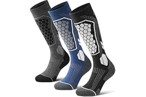FORVEVO 3 Pairs Men's Merino Wool Ski Socks,Thermo Long Thick Ski Socks Cushioned Sole Breathable for Winter,Skiing,Snowboarding,Sports,Hiking,Outdoor