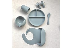 Minifolk Complete Baby Weaning Set | 6 Piece Silicone Baby Feeding Set | Suction Plate | Suction Bowl | Toddler Tableware Set (Nordic Blue)