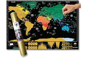 Global Walkabout Scratch Off Map with colours background – Deluxe Travel Size World Map Poster – Countries and Facts – Travel Gift (Black)