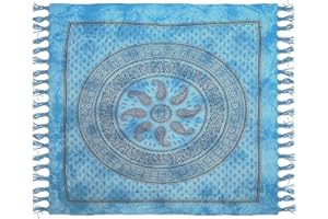 HOME ZEN HOUSEHOLD LINEN Telo Copritutto Arredo copriletto telo picnic multiuso matrimoniale 210x240 cm, BATIK 100% cotone indiano, stile indiano etnico, copridivano con stampa etnica piazzata. (BLU, CACHEMIRE)