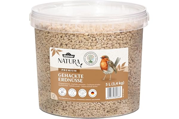 Dehner Natura Premium Nourriture pour Oiseaux Sauvages, arachides concassées, graines d’arachides sans Peau, pour granivores et mangeurs de pâtée, Aliment Gras pour mésanges, 5 l, 3,4 kg