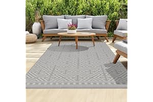 homeart Outdoor Rugs | Easy-Cleaning Indoor & Outdoor Area Rugs for Porch, Deck, Balcony, Garden, Picnic, Kitchen, Hallway | UV & Weather-Resistant Large Patio Rug Mats | Grey Cream, 180 x 270 cm