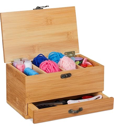 Boîte à Coudre En Bois Blanc - Rangement Décoratif Avec Machine à Coudre Sur Le Couvercle